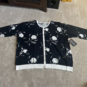 Jessica London Black and White Floral Cardigan
